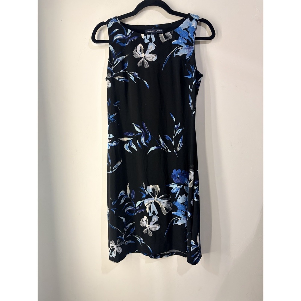 American Living Sheath Dress‎ 4 Blue Floral Sleeveless Stretch Knee Length